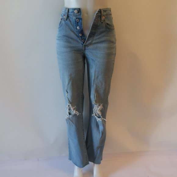 Levi's Denim - Levi's "Ribcage Straight" Light Blue Distressed Button Fly Jeans Sz 24*